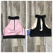 Motionwear - Zip Front Halter Bra Top - Child/Adult (3383-83) - Pink/Black - Final Sale