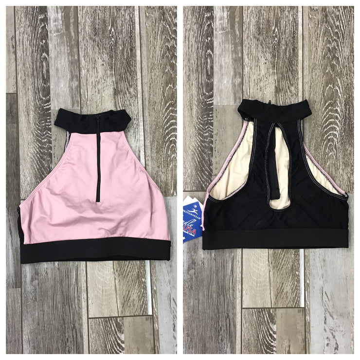 Motionwear - Zip Front Halter Bra Top - Child/Adult (3383-83) - Pink/Black - Final Sale