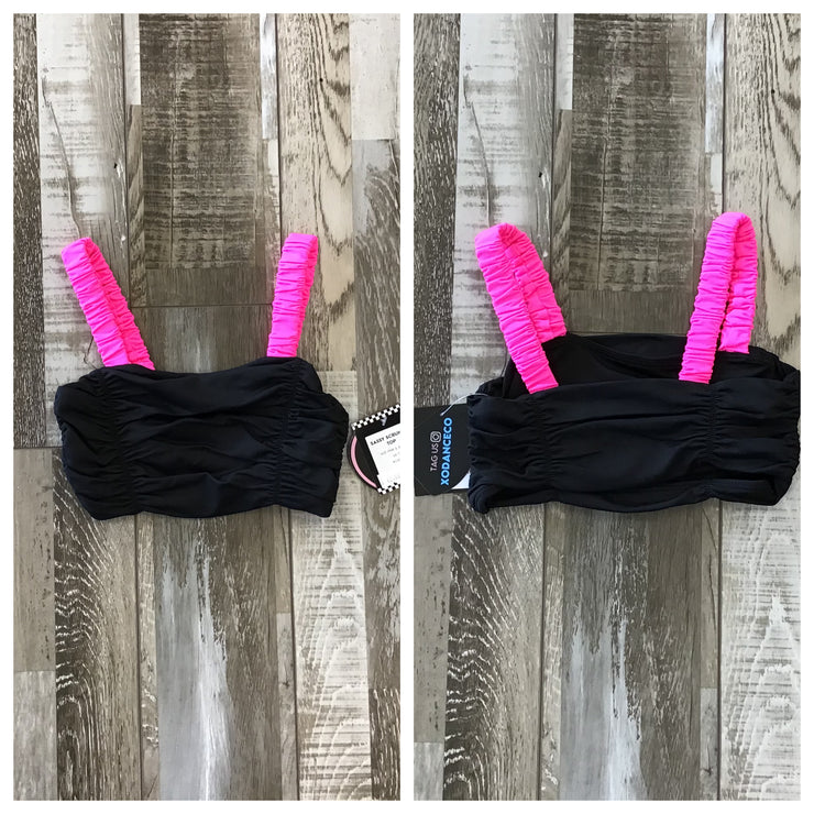 XO Dance Co - Sassy Scrunch Top - Child (24009) - Hot Pink & Black
