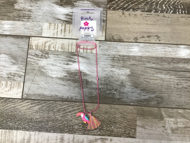 Pink Poppy - Tropical Toucan Necklace on Chain - (NCG116) - Pink/Purple