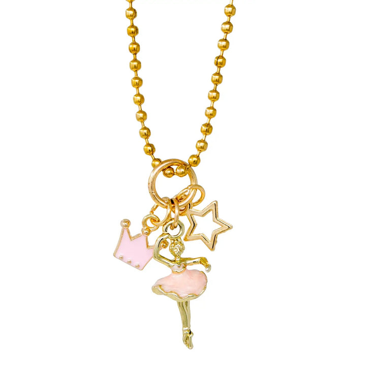 Zomi Gems - Ballerina, Crown & Star Gold Charm Necklace