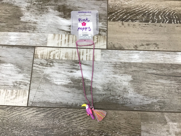 Pink Poppy - Tropical Toucan Necklace on Chain - (NCG116) - Pink/Purple