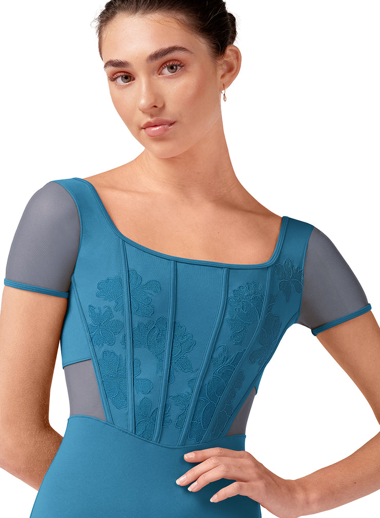 Bloch - Embroidered Corset Cap Sleeve Leotard - Adult (L20001) - Cerulean