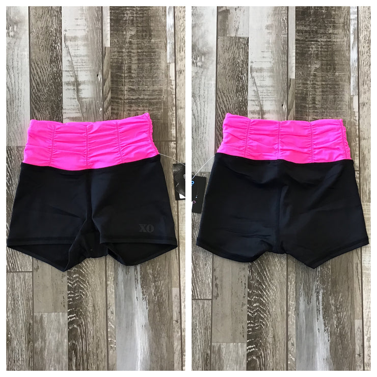 XO Dance Co - Sassy Scrunch Short - Child (24006) - Hot Pink & Black