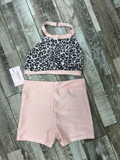 ZoëLaine - Leopard Print Halter Top with blush short set - Child - Final Sale