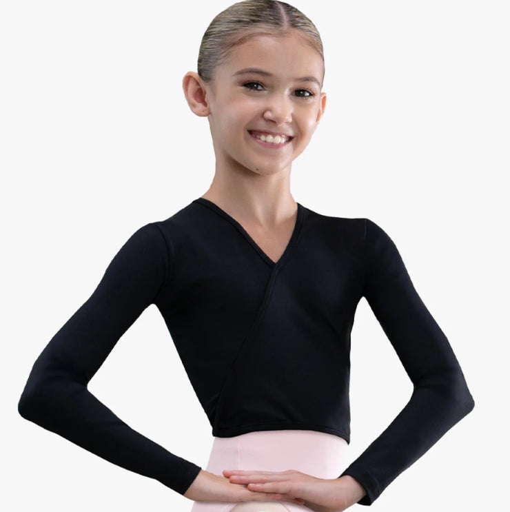 So Danca - Rida V-Neck Long Sleeve Mock Wrap Top - Child (SL207) - Black