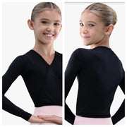 So Danca - Rida V-Neck Long Sleeve Mock Wrap Top - Child (SL207) - Black