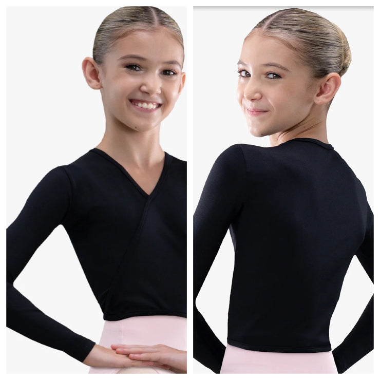 So Danca - Rida V-Neck Long Sleeve Mock Wrap Top - Child (SL207) - Black