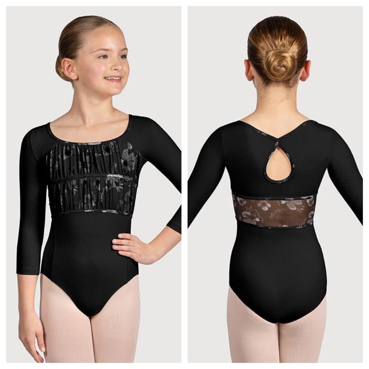 Bloch - Sophie 3/4 Sleeve Floral Leotard - Child (CL5226) - Black