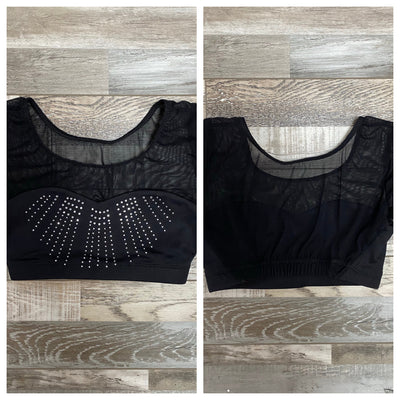 Motionwear - Black Cap Sleeve Crop Top with Rhinestones - Child/Adult (4527-497) - Black Final Sale