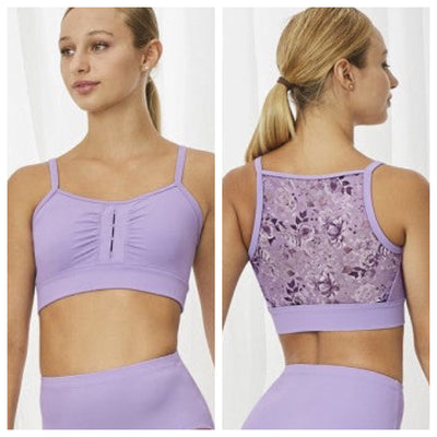 Bloch - Gathered Front Floral Mesh Back Cami Crop Top - Adult (Z1997) - Wisteria Final Sale