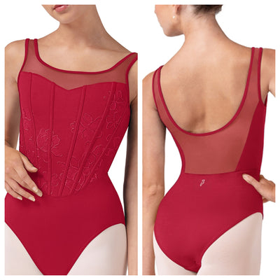 Bloch - Embroidered Corset Tank Leotard - Adult (L50002) - Cherry