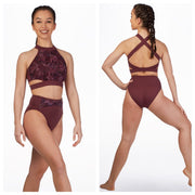 Bloch - Floral Mesh Layered High Leg Brief - Adult (FR5094) - Scarlet - Final Sale