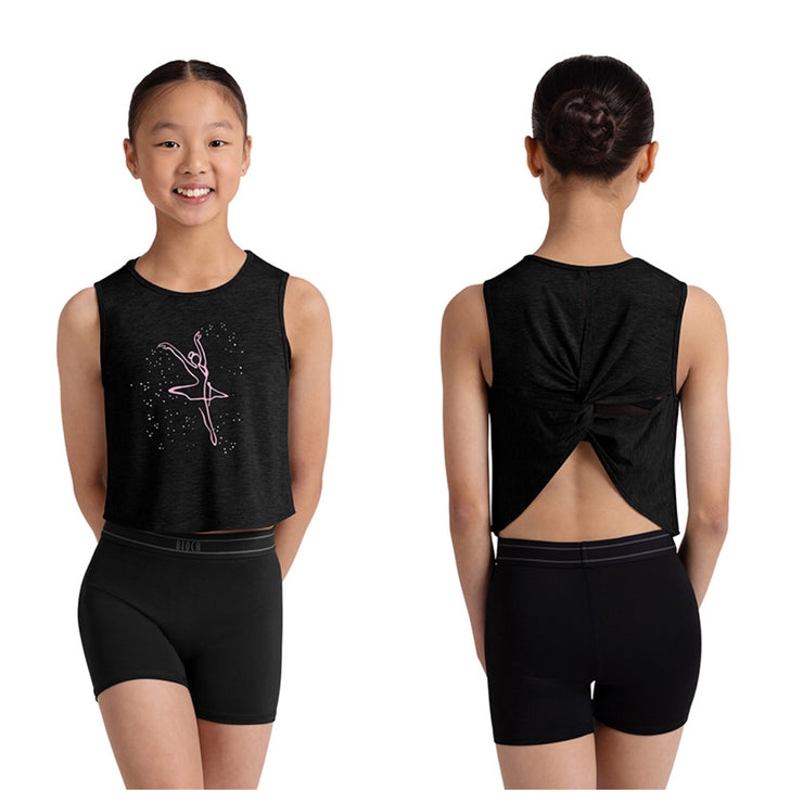 Bloch - Tracy Front Print Back Twist T-Short - Child (CZ30005) - Black