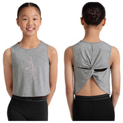 Bloch - Tracy Front Print Back Twist T-Short - Child (CZ30005) - Grey Marle