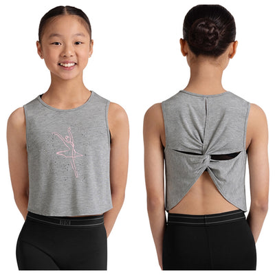 Bloch - Tracy Front Print Back Twist T-Short - Child (CZ30005) - Grey Marle