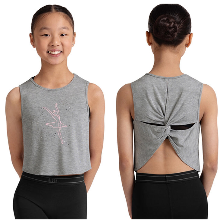 Bloch - Tracy Front Print Back Twist T-Short - Child (CZ30005) - Grey Marle