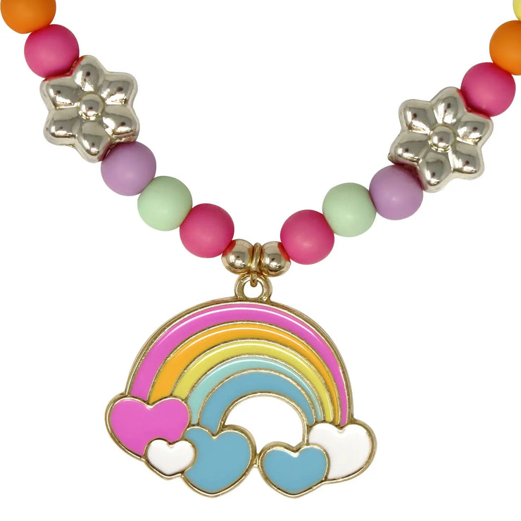 Pink Poppy - Daisy Rainbow Necklace and Bracelet Set - (NBM119) - Rainbow