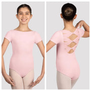 Mirella - Boat Neck Mesh Back Cap Sleeve Leotard - Child (M1562C) - Pink