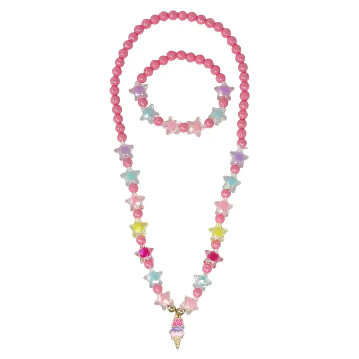 Pink Poppy - Ice Cream Charm Necklace with Bracelet Set (NBL013) - Pink