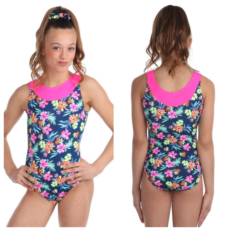 Snowflake Designs - Aloha Girls Gymnastics Leotard- Child (ALOHBLU) - Floral