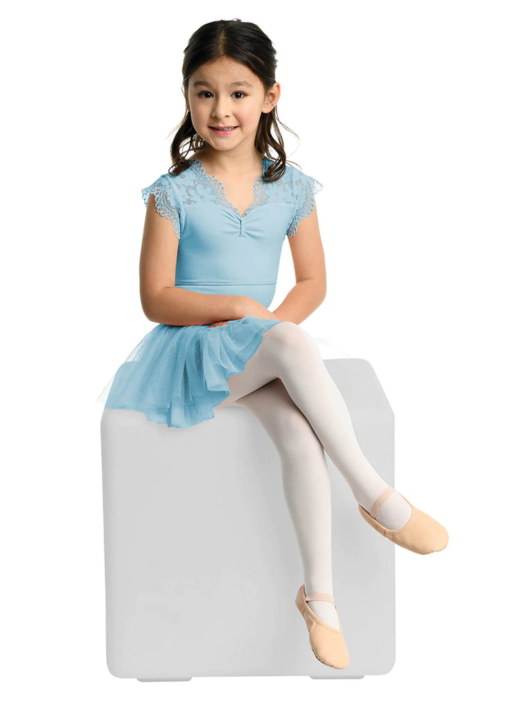 Danz N Motion - Briella Cap Sleeve Lace Dress Leotard - Child(23204C) - Ice Blue