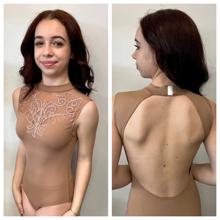 Ballet Rosa - Paris Corded Embroidery High Neck Leotard - Adult (1156MFA) - Café Au Lait