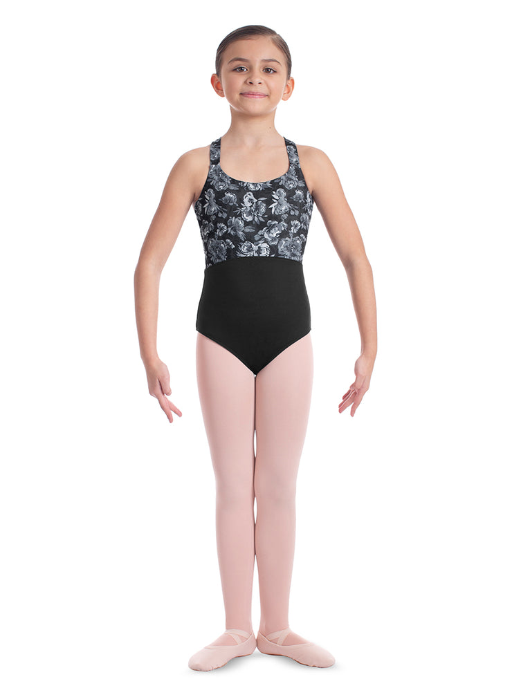 Mirella - Wide Strap Print Camisole Leotard - Child (M474C) - Black