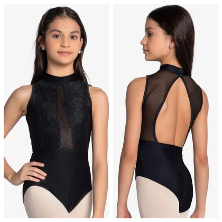 So Danca - High Neck Leotard with Floral Lace - Adult (RDE-2386) - Black