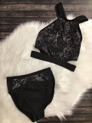 Bloch - Floral Mesh Layered High Leg Brief - Adult (FR5094) - Black - Final Sale