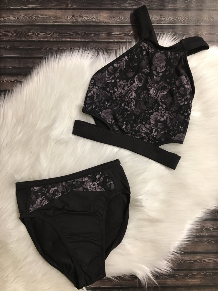 Bloch - Floral Mesh Layered High Leg Brief - Adult (FR5094) - Black - Final Sale