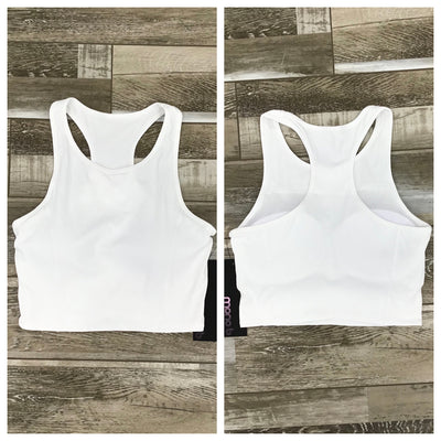 Mono B -Ribbed Racerback Cropped Active Top (AT-B0488) - White - Final Sale
