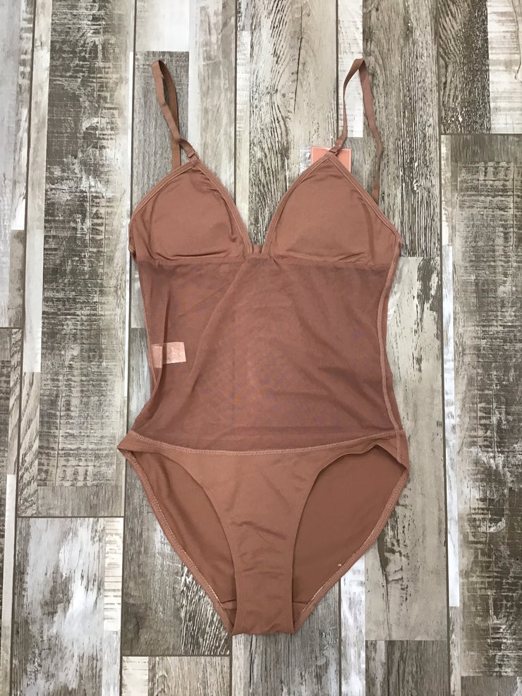 Capezio - Plunge Neck Mesh Midriff Leotard - Adult (3763W) - Mocha