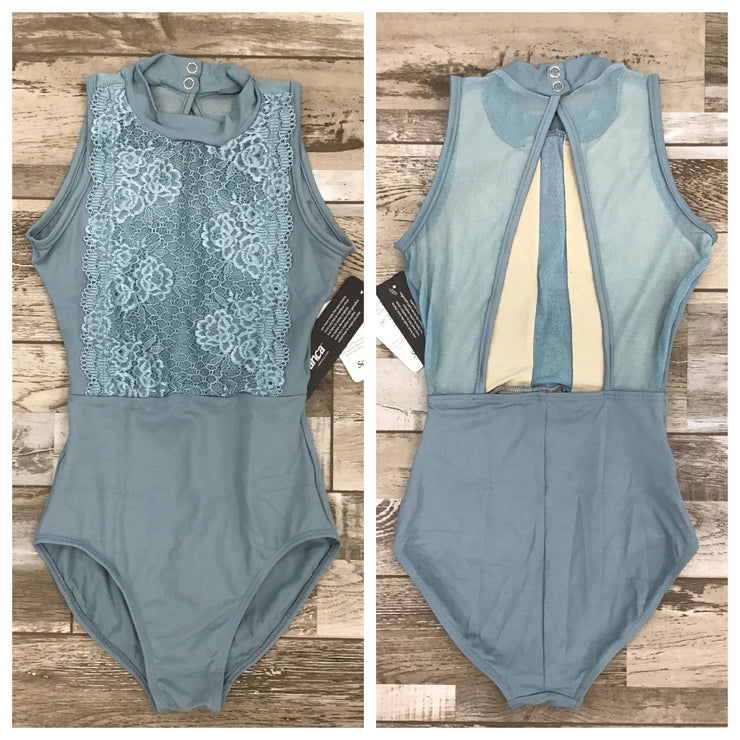 So Danca - High Neck Leotard with Floral Lace - Adult (RDE-2386) - Turkish Blue