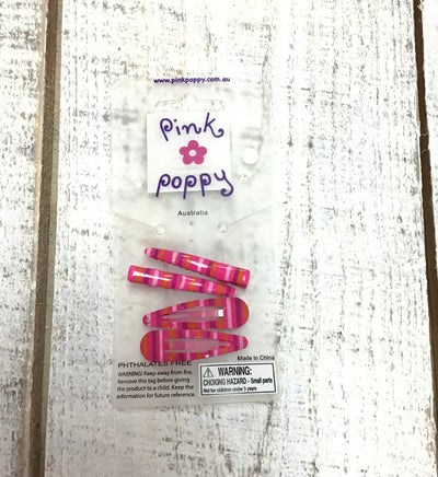 Pink Poppy - Striped Hair Clips - (HDG-480) - Hot Pink