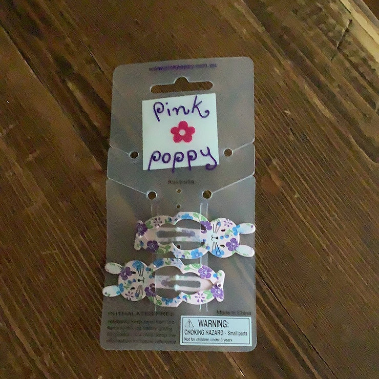 Pink Poppy - Bunny Hair Clip - (2345) - Pink Floral