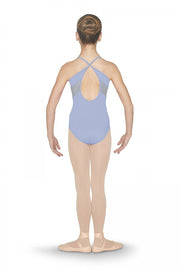 Mirella - Girls Diamante Halter Neck Cross Back Paneled Camisole Leotard - Child (M1224C) - Light Blue