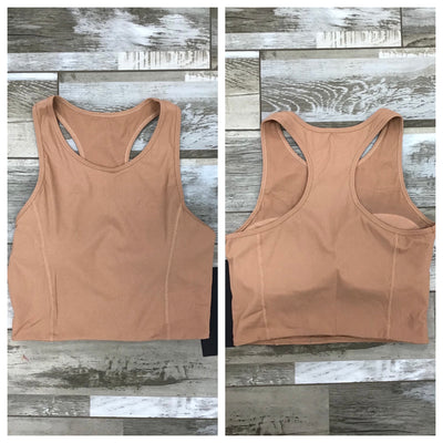 Mono B -Ribbed Racerback Cropped Active Top (AT-B0488) - Dark Nude - Final Sale