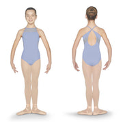 Mirella - Girls Diamante Halter Neck Cross Back Paneled Camisole Leotard - Child (M1224C) - Light Blue