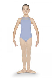 Mirella - Girls Diamante Halter Neck Cross Back Paneled Camisole Leotard - Child (M1224C) - Light Blue