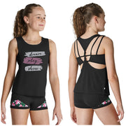 Kaia by Bloch - "Dream Play Shine" Printed Glitter Front Knot Back Tank Top - Child (KA047T) - Black