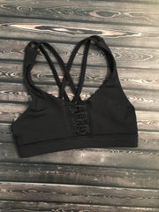 Bloch - Fiji Lace Up X Back Mesh Crop Top - Child (FT5130C) - Black - Final Sale