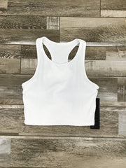 Mono B -Ribbed Racerback Cropped Active Top (AT-B0488) - White - Final Sale