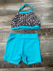 ZoëLaine - Leopard Print Halter and Short Set - Child - Turquoise - Final Sale