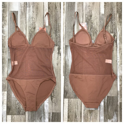 Capezio - Plunge Neck Mesh Midriff Leotard - Adult (3763W) - Mocha