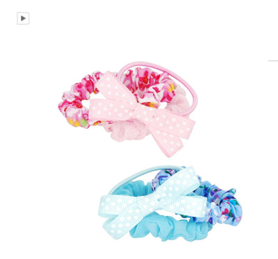 Pink Poppy - Scrunchie and Bow Hair Tie Set - (SBT312) - Blue