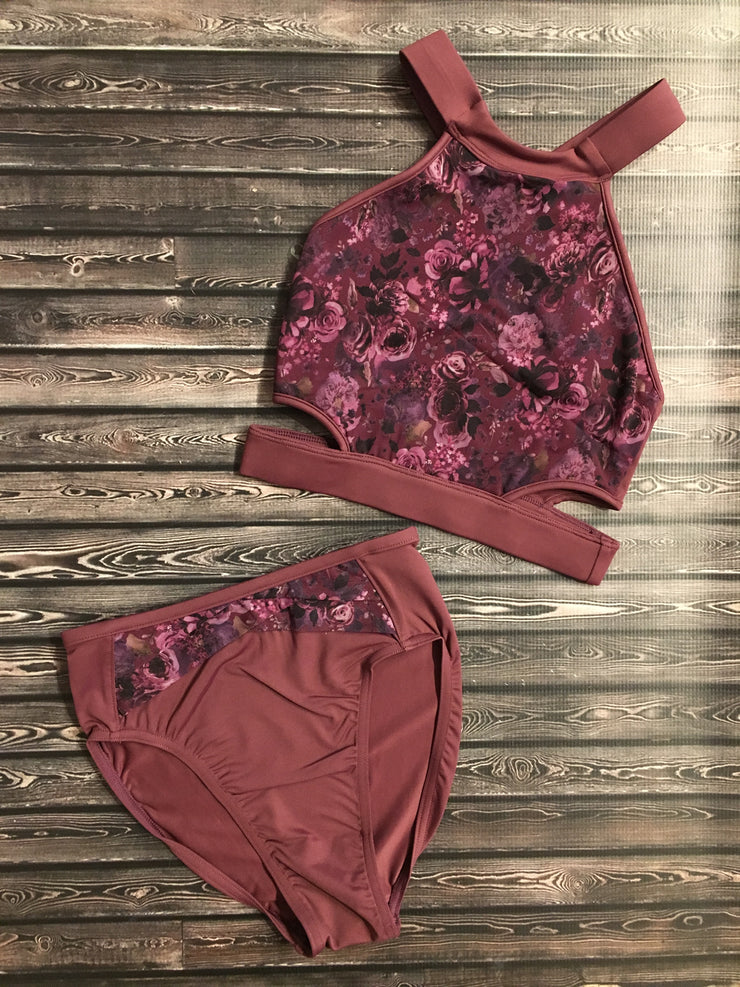 Bloch - Floral Mesh Layered High Leg Brief - Adult (FR5094) - Scarlet - Final Sale