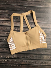 Bloch - Printed Mesh Side Panel Padded Crop Top - Adult (FT5052) - Nomad - Final Sale