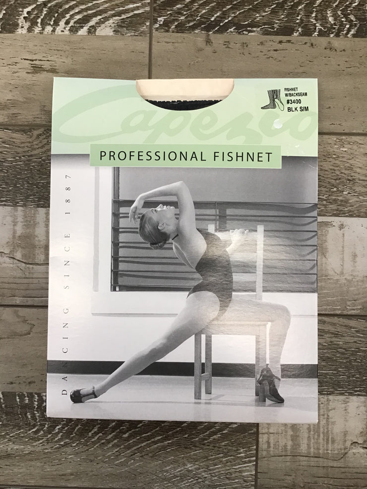 Capezio Professional Fishnet Tights w/Backseam - Adult (3400) - Black