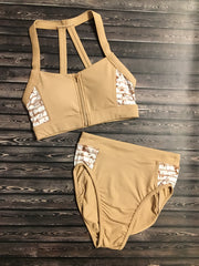 Bloch - Printed Mesh Side Panel Padded Crop Top - Adult (FT5052) - Nomad - Final Sale